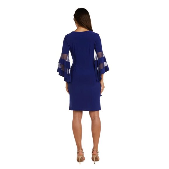 NEW R&M Richards Wraparound Knee-Length Dress with Bell Sleeves Size 20W Blue - Picture 13 of 13